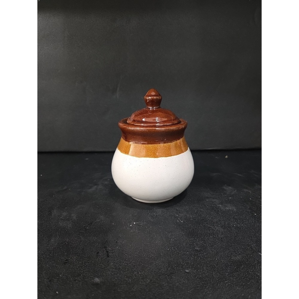 Stoneware‎ 3Tone Beige Brown  Jam Jelly Honey Jar With Lid